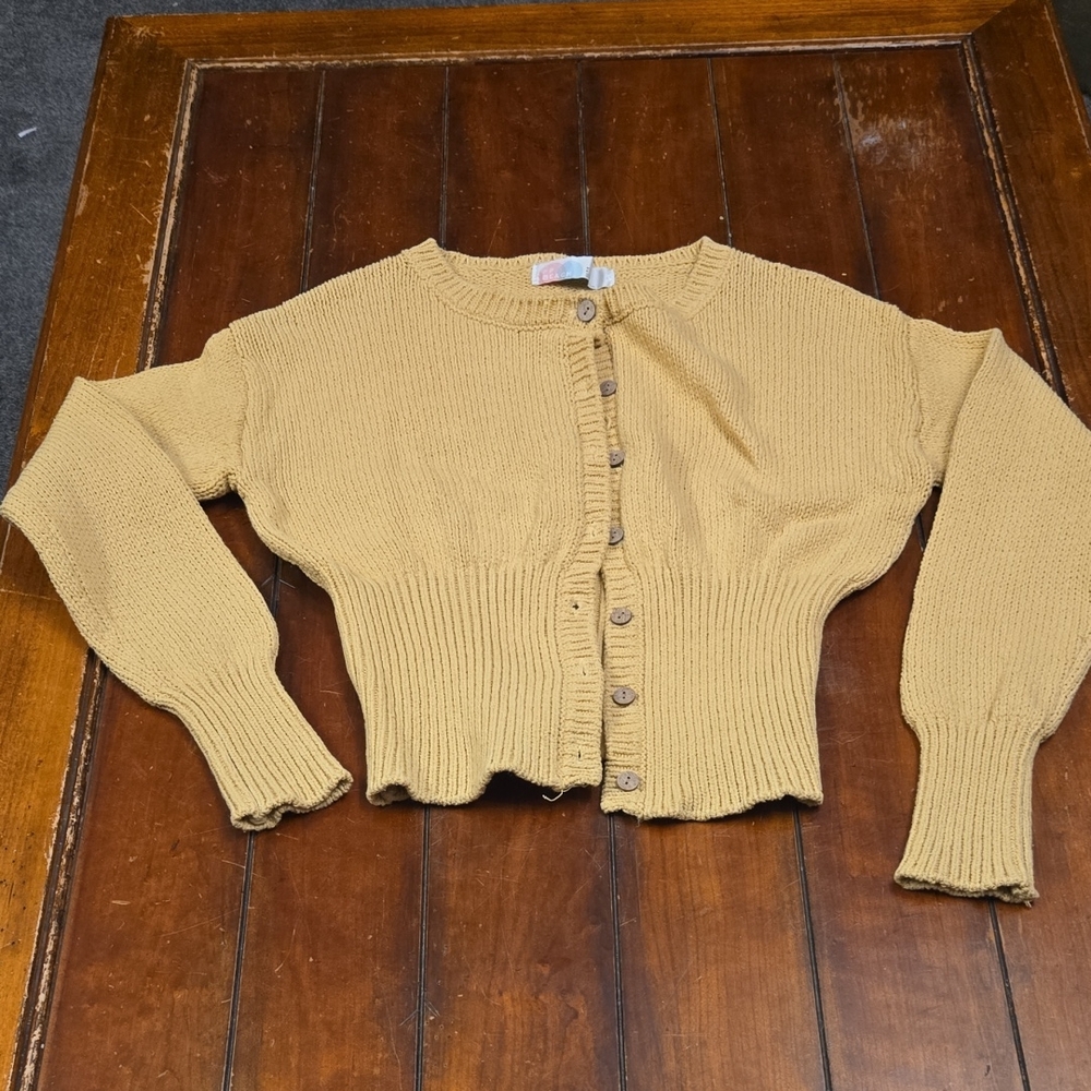 Free People Beach Chic Mustard Button-Up Cardigan